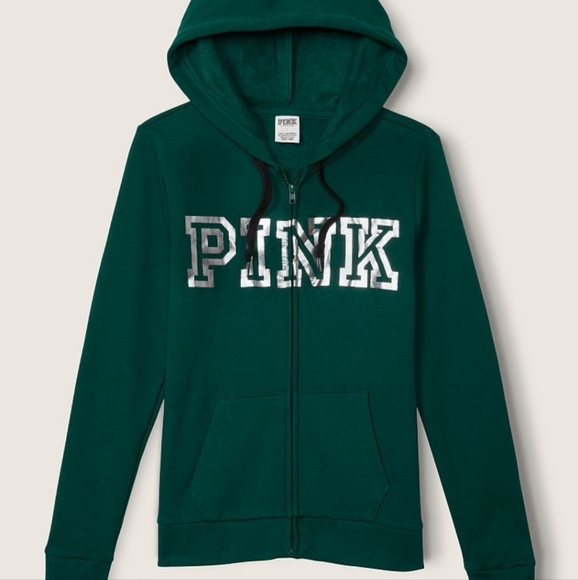 Victoria's Secret PINK XL Dark Garden Green Everyday Lounge Full-Zip Hoodie - Picture 5 of 5